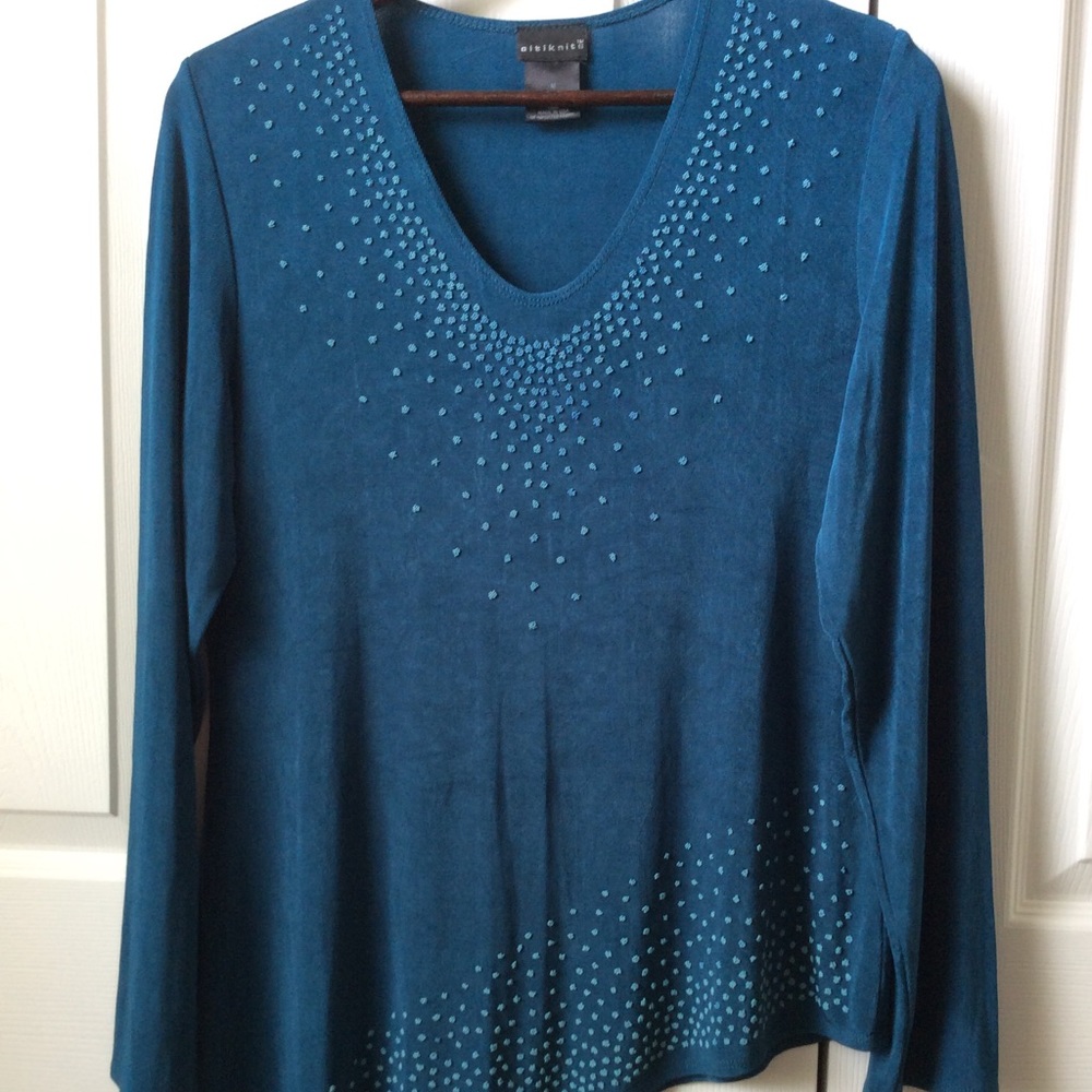 Citiknits, Asymmetrical Hem, Long Sleeve Top